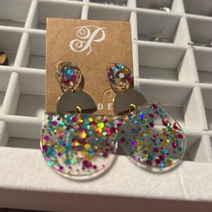 Multicolor Geometric Confetti Drop Earrings